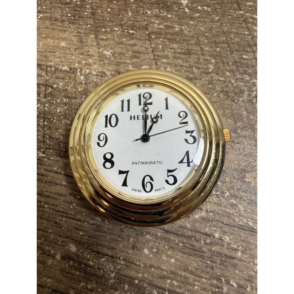 Vintage Helium Swiss Antimagnetic Travel Alarm Clock Gold Tone Hong Kong